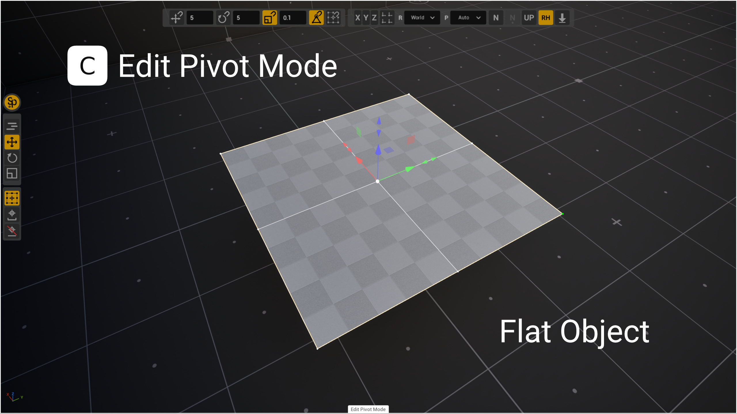 Edit Pivot on a flat plane: the outline of the plane with a cross through its middle and 9 anchors in its plane